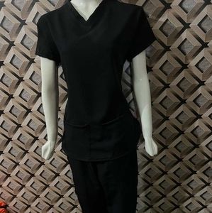 Fashion Unisex V-Neck, Deep Pocket. Medical Scrub Uniform Set. Medium. Black.